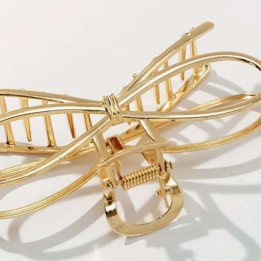 NEW Gold Metal Bow Hair Clip Claw - Picture 4 of 4